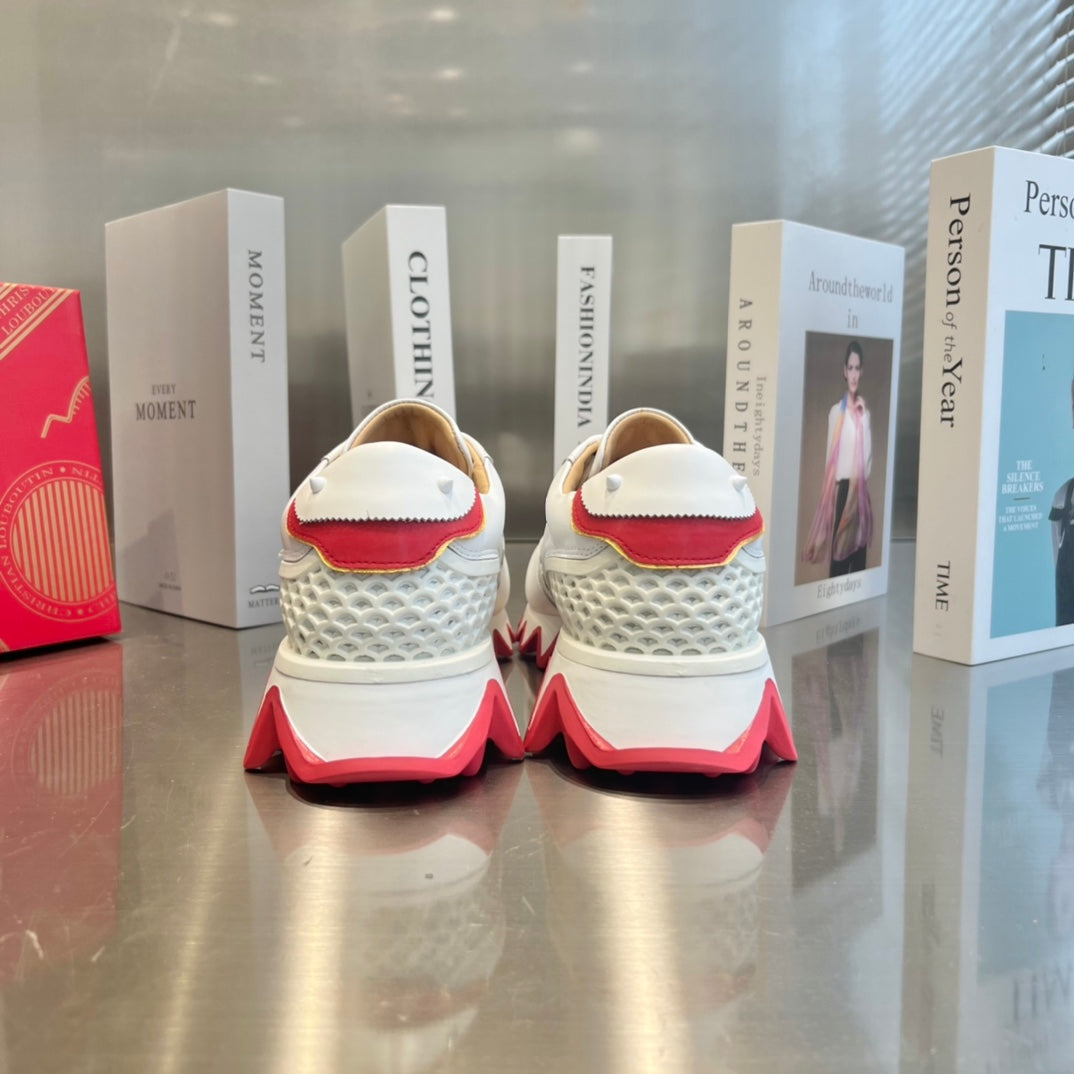 Christian Louboutin Loubishark Sneakers White Red Cowhide