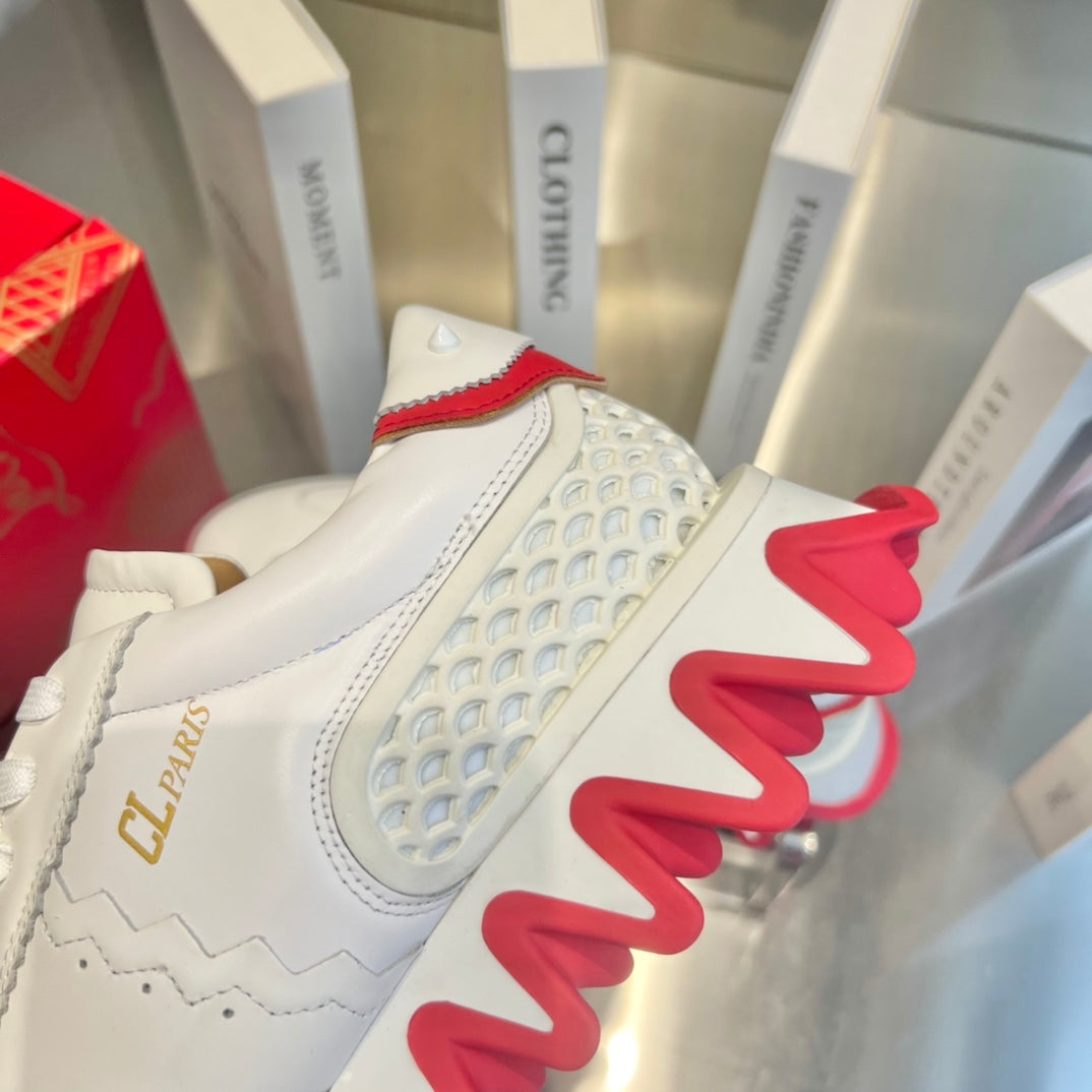Christian Louboutin Loubishark Sneakers White Red Cowhide