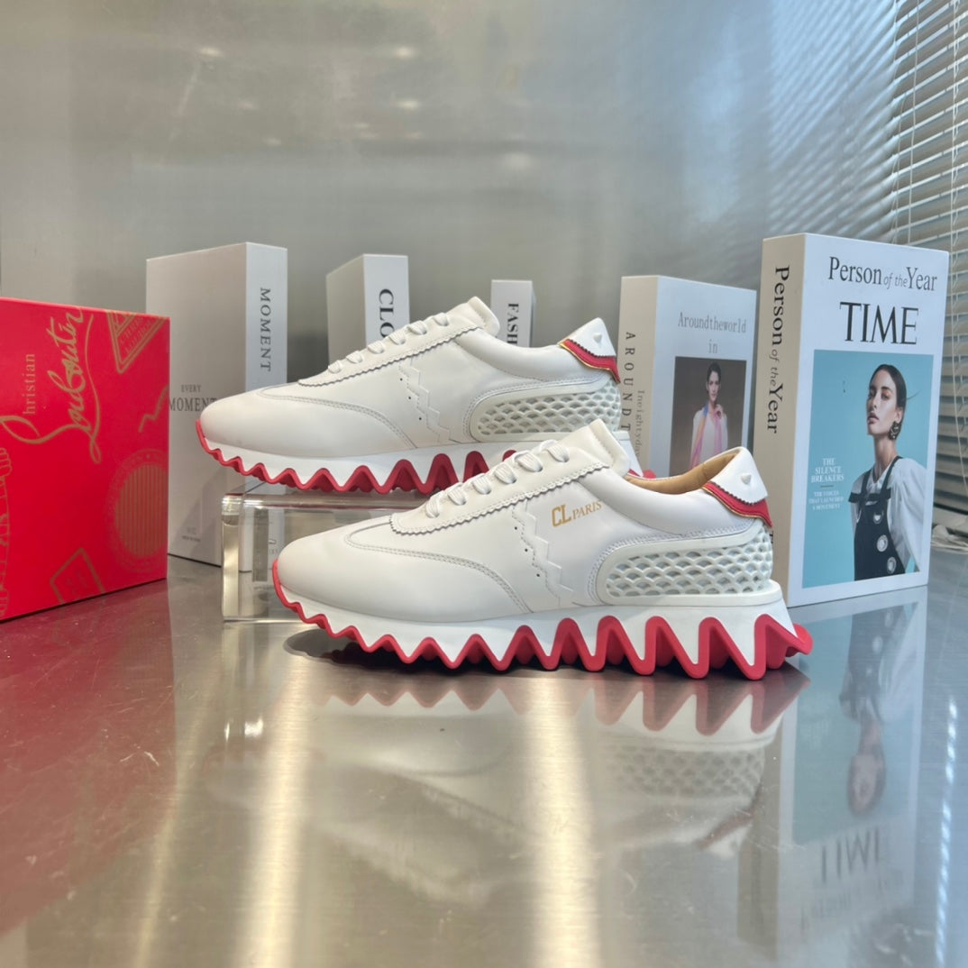 Christian Louboutin Loubishark Sneakers White Red Cowhide