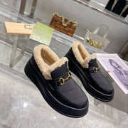 GG Snow Boots Black Calfskin Wool 576242