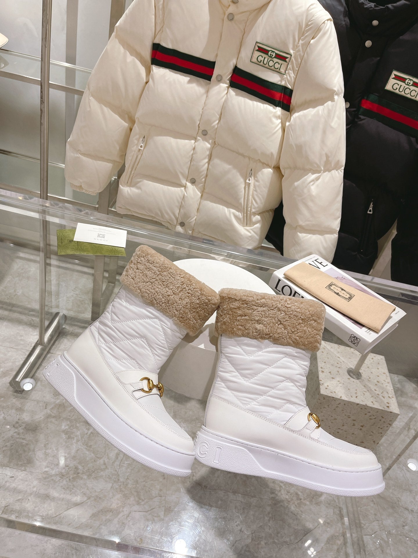 Gucci 2025 Boot White Beige Wool Nylon Calfskin 564678