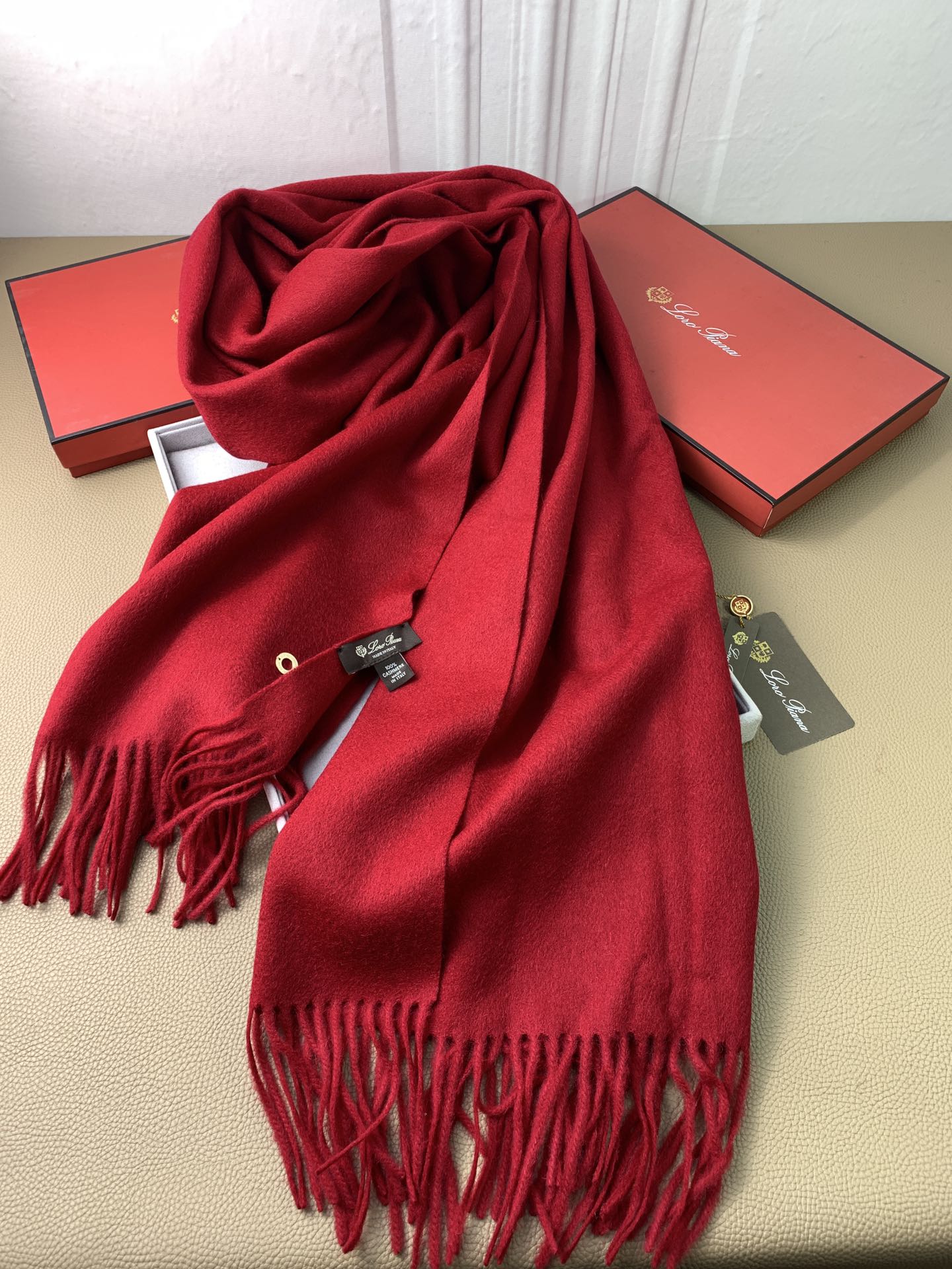 LP Grande Unita Scarf 200 CM In Dark Red Cashmere 378392