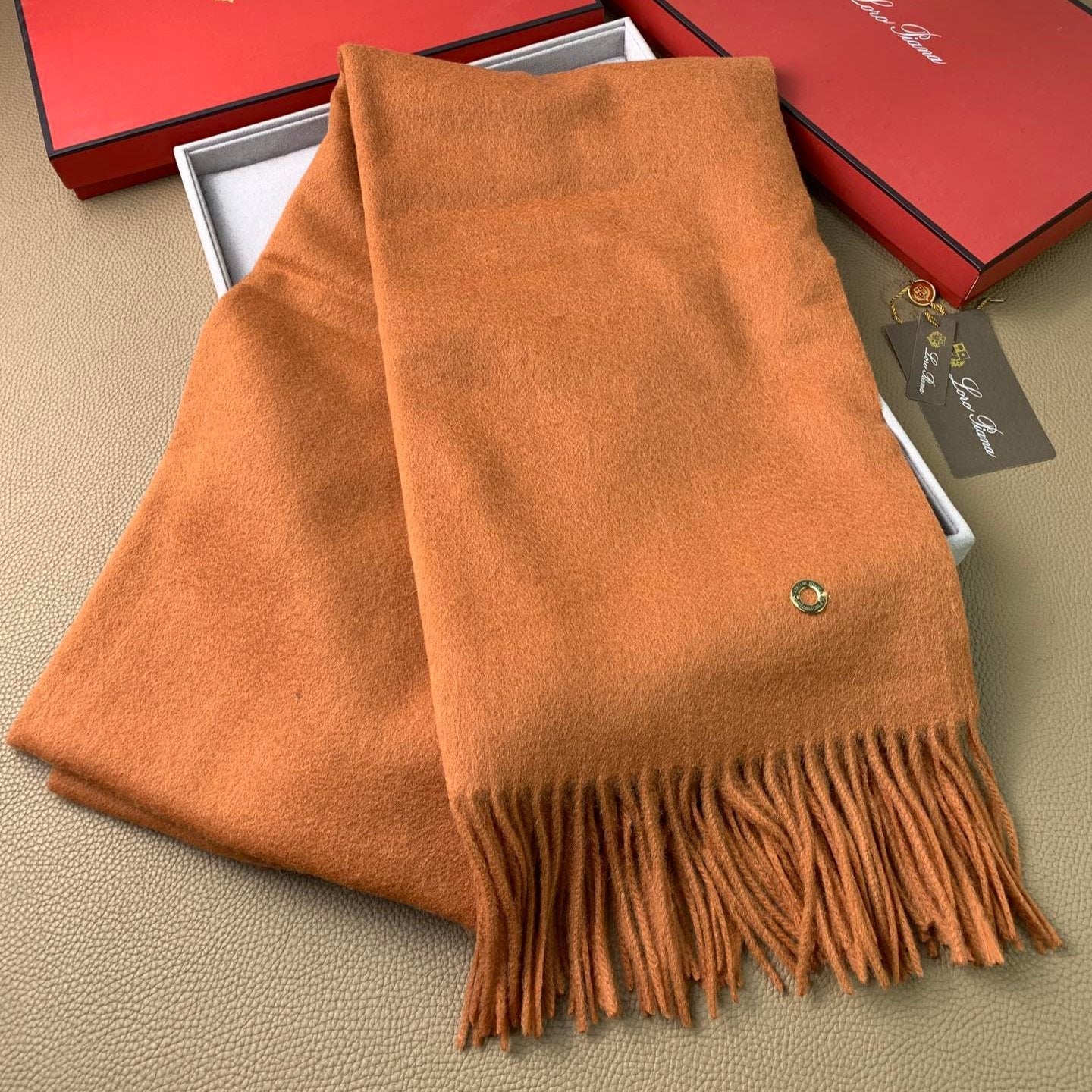 LP Grande Unita Scarf 200 CM In Brown Orange Cashmere 378391