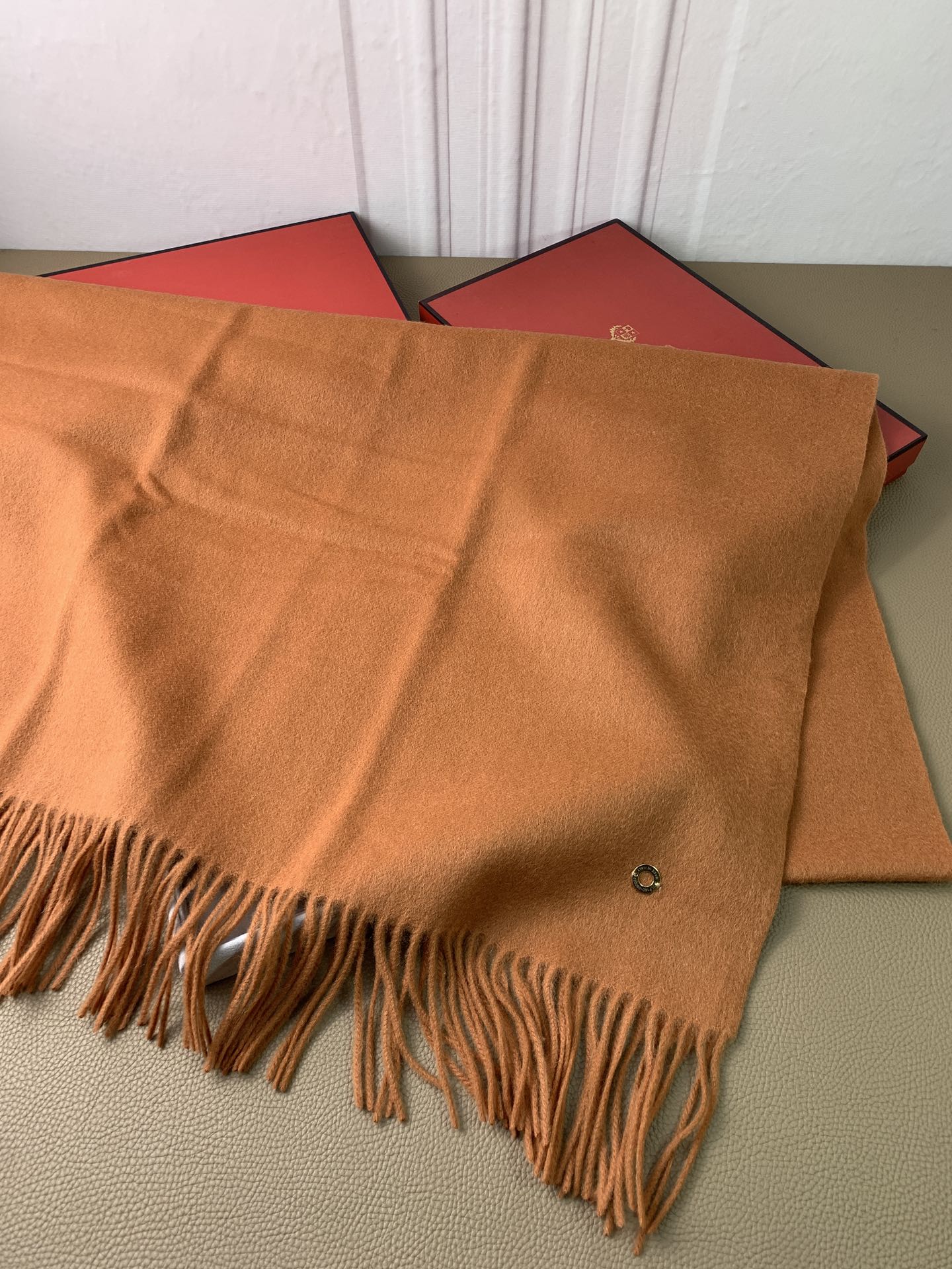 LP Grande Unita Scarf 200 CM In Brown Orange Cashmere 378391