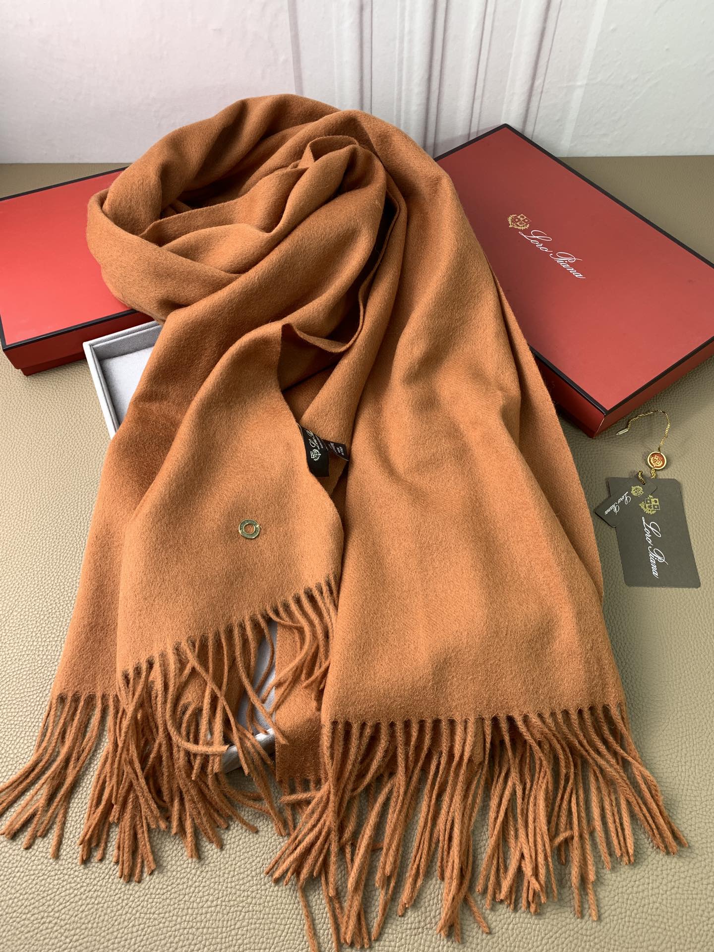 LP Grande Unita Scarf 200 CM In Brown Orange Cashmere 378391