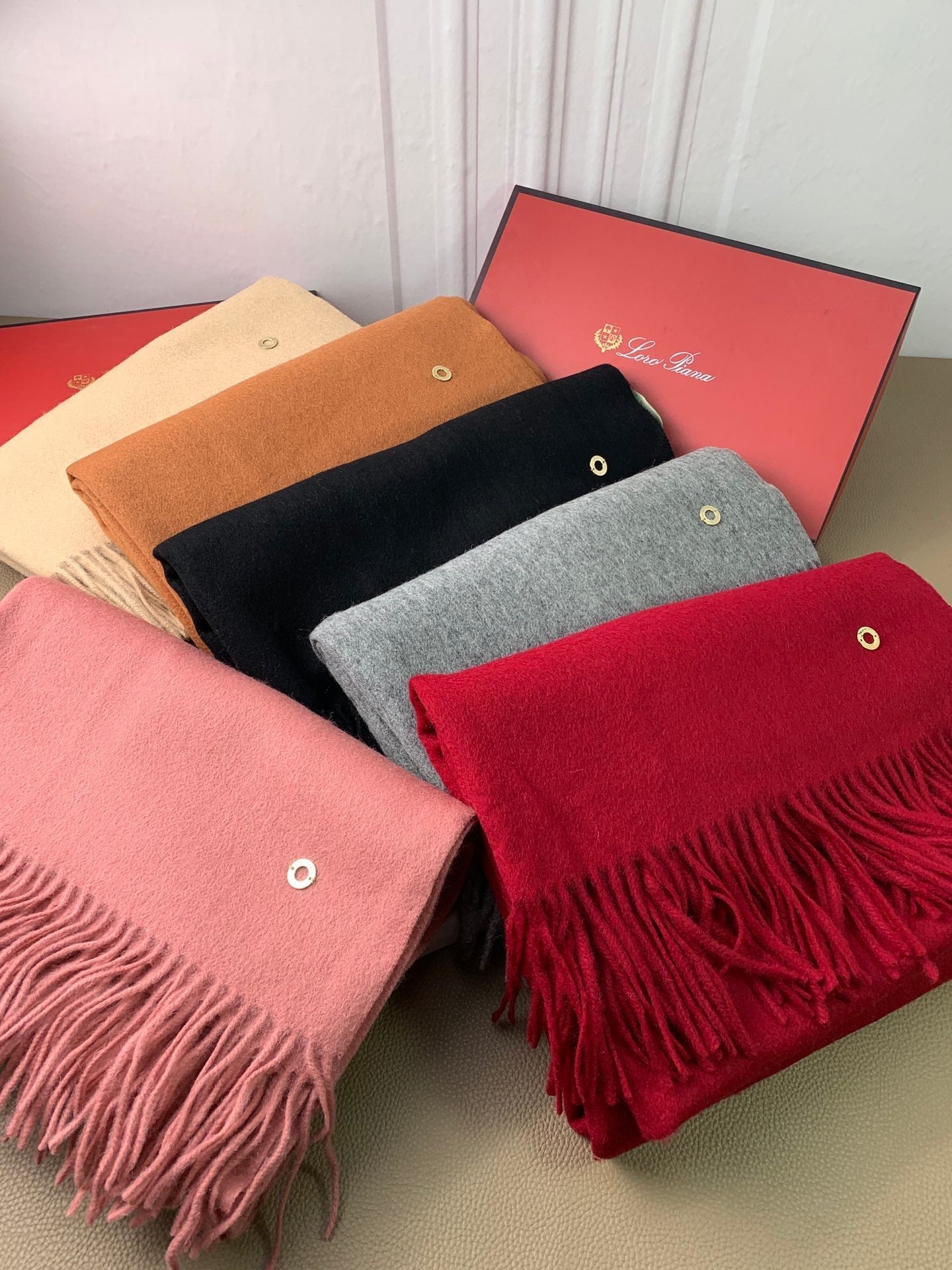 LP Grande Unita Scarf 200 CM In Brown Orange Cashmere 378391