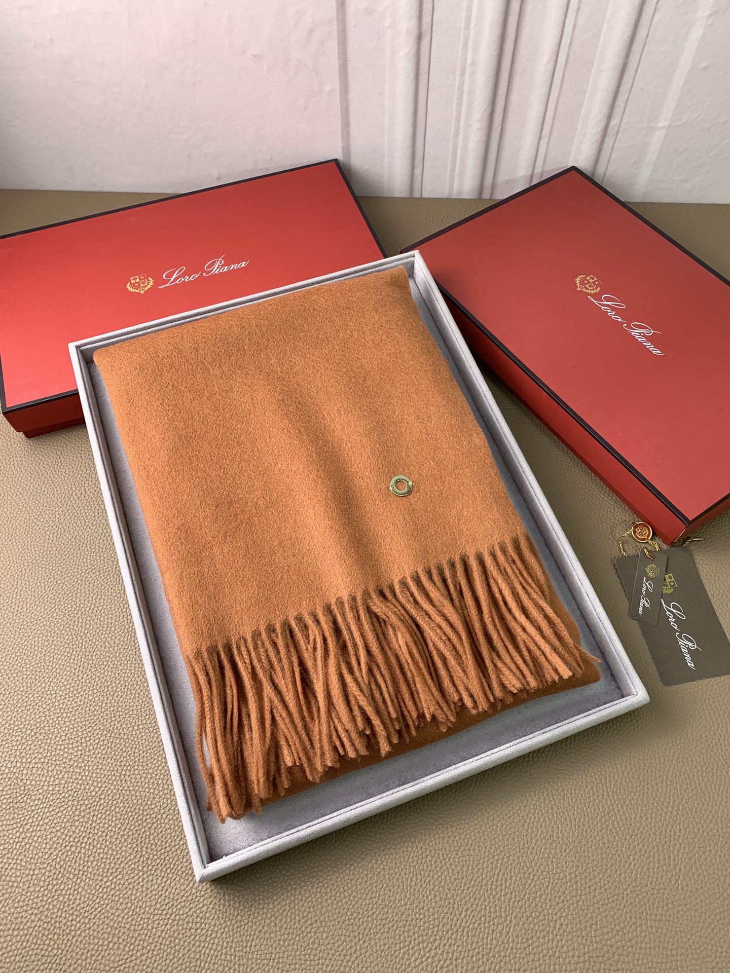 LP Grande Unita Scarf 200 CM In Brown Orange Cashmere 378391