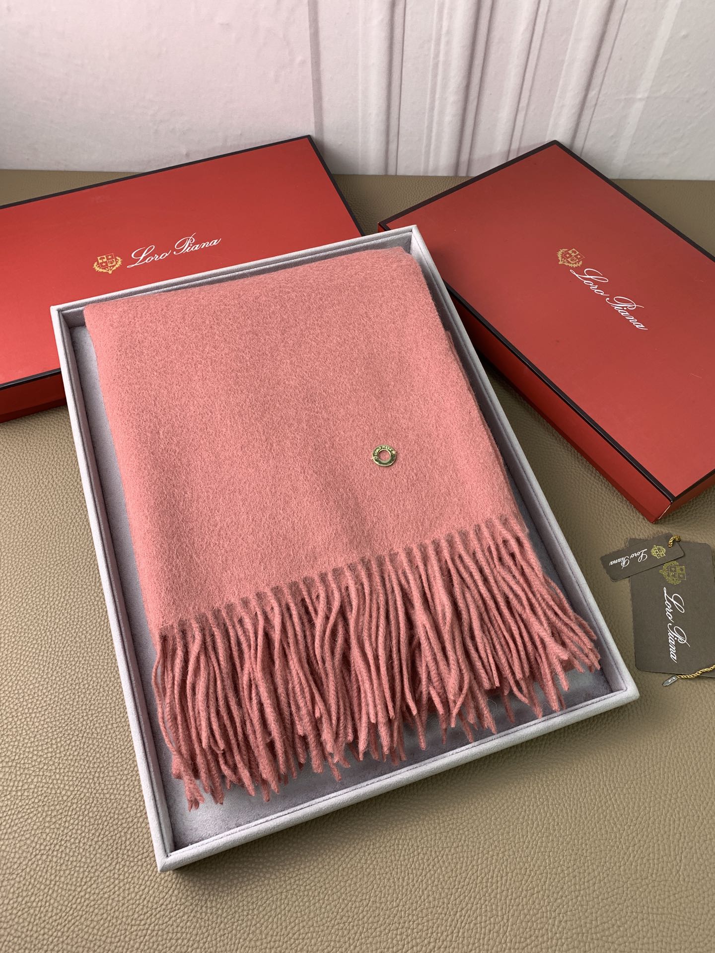 LP Grande Unita Scarf 200 CM In Salmon Pink Wool Cashmere 378393