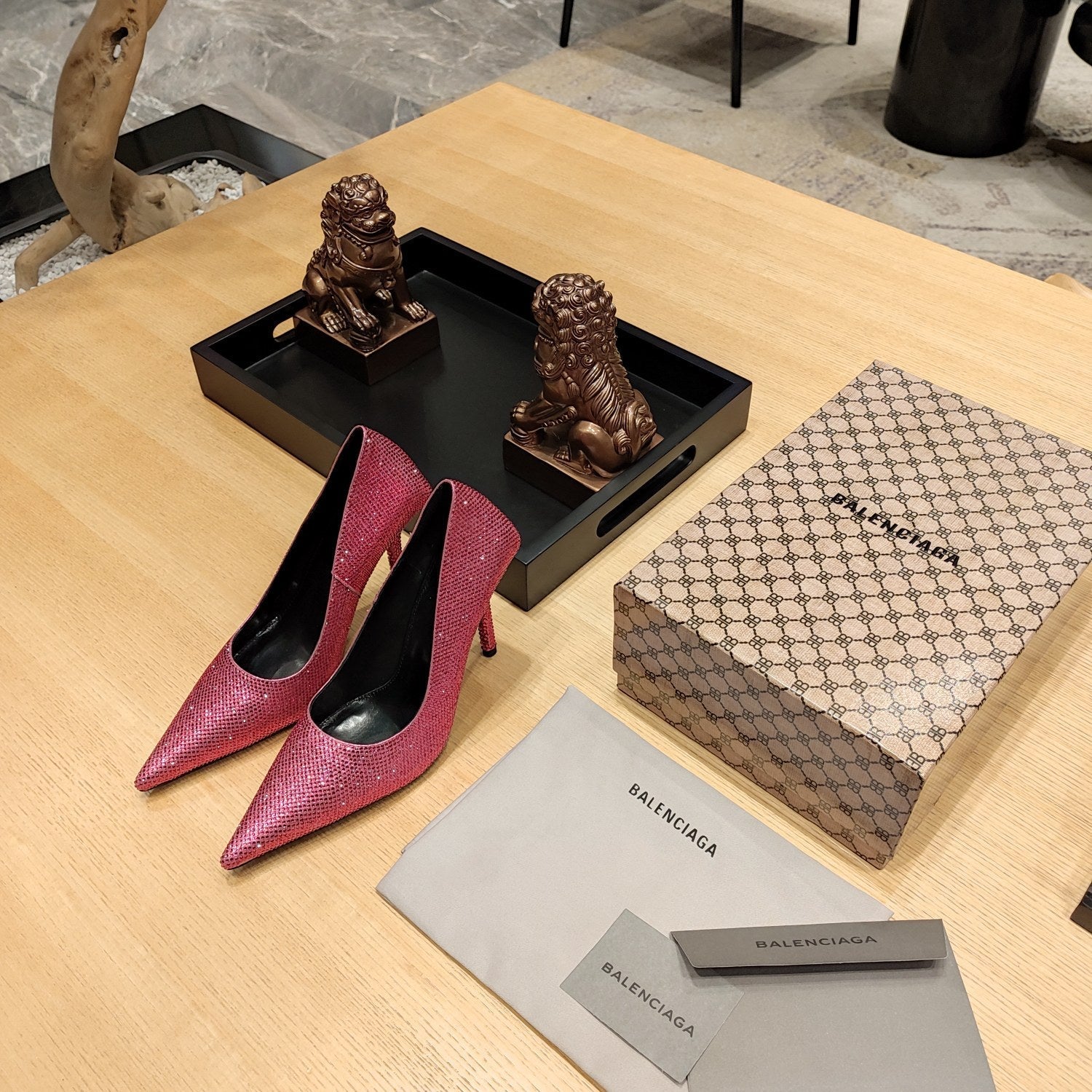 Balenciaga 26s High Heel Pump 100 Raspberry Pink Rhinestone Cowhide 681190