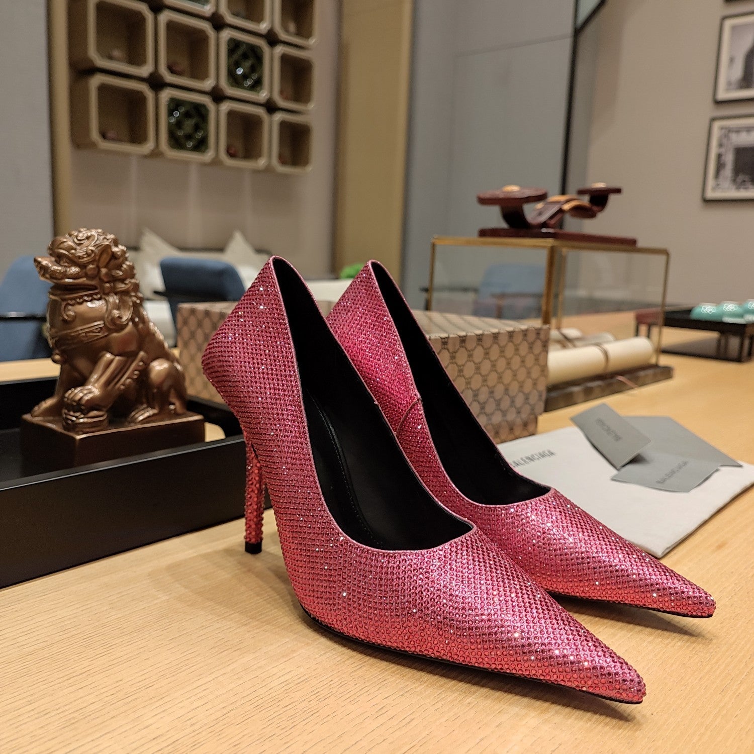 Balenciaga 26s High Heel Pump 100 Raspberry Pink Rhinestone Cowhide 681190