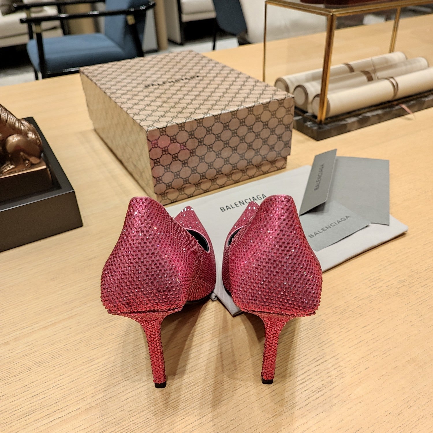 Balenciaga 26s High Heel Pump 100 Raspberry Pink Rhinestone Cowhide 681190