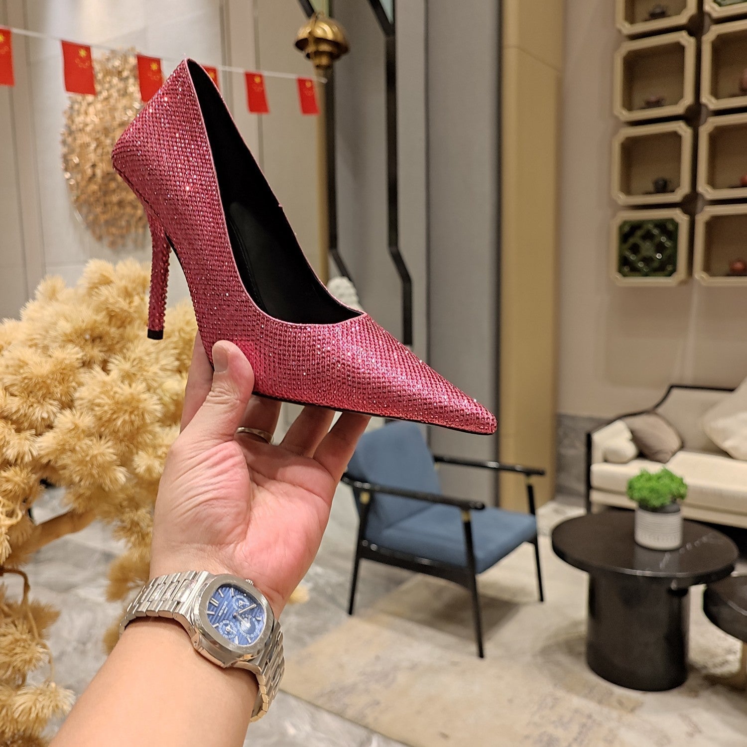 Balenciaga 26s High Heel Pump 100 Raspberry Pink Rhinestone Cowhide 681190