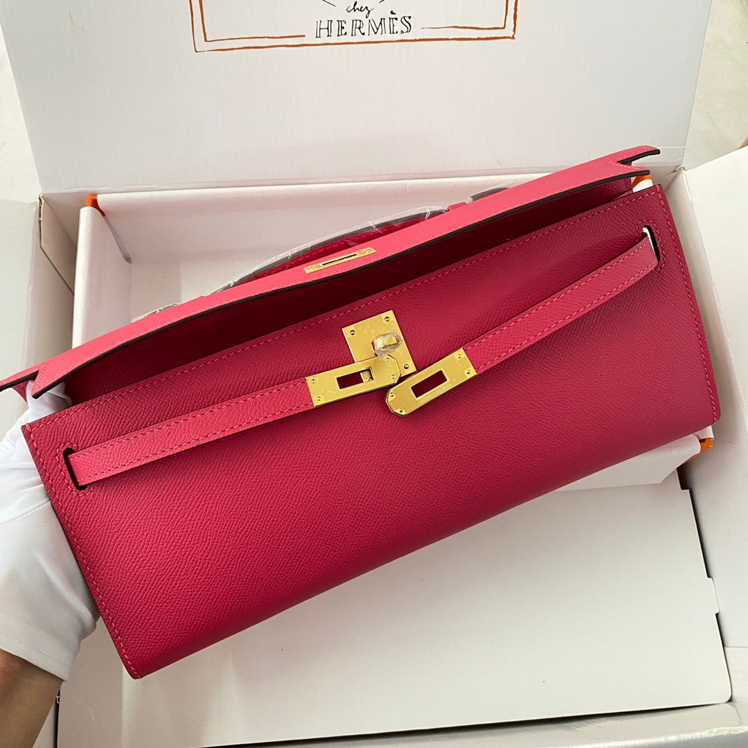 HM Kelly Cut 31 Crimson Pink Epsom Leather Gold Hardware 229060
