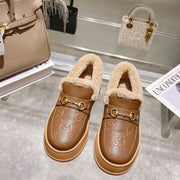 GG Snow Boots Brown Calfskin Wool 576240