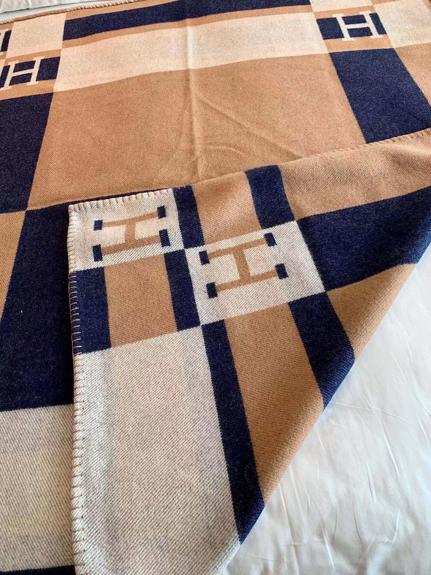 HM Avalon Throw Blanket Brown Blue Wool Cashmere
