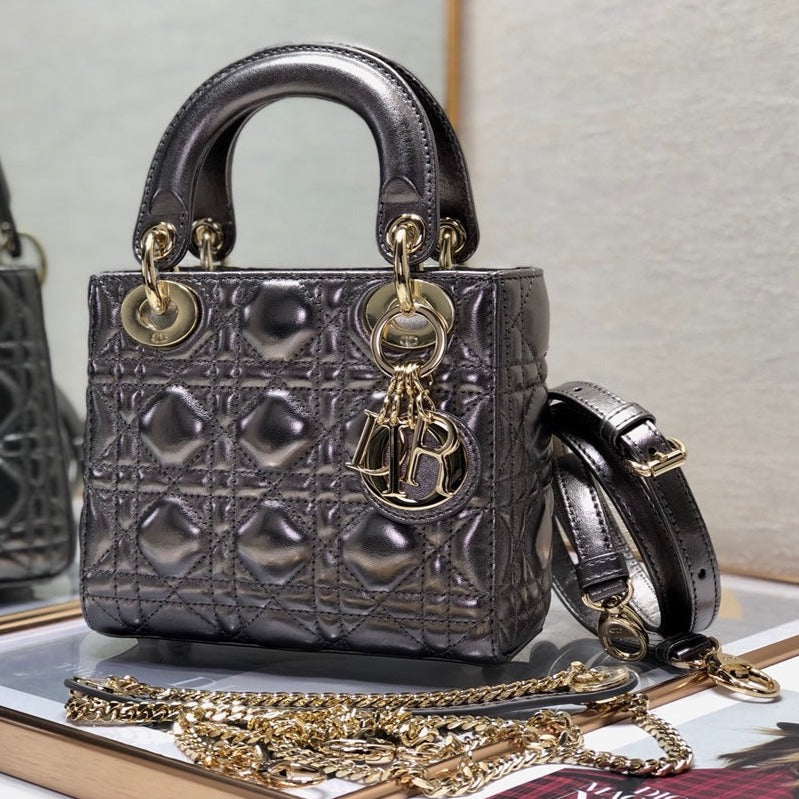 mini lady 17 metalic grey lambskin