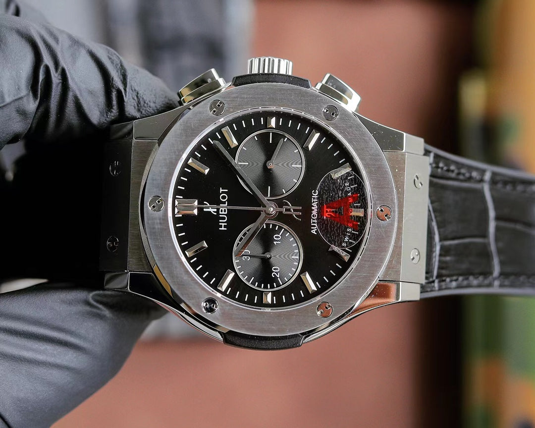 Hublot Classic Fusion Chronograph Titanium 45mm Watch With Black Leather Strap