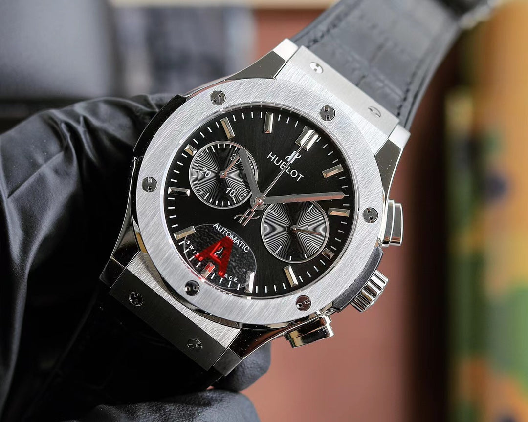 Hublot Classic Fusion Chronograph Titanium 45mm Watch With Black Leather Strap