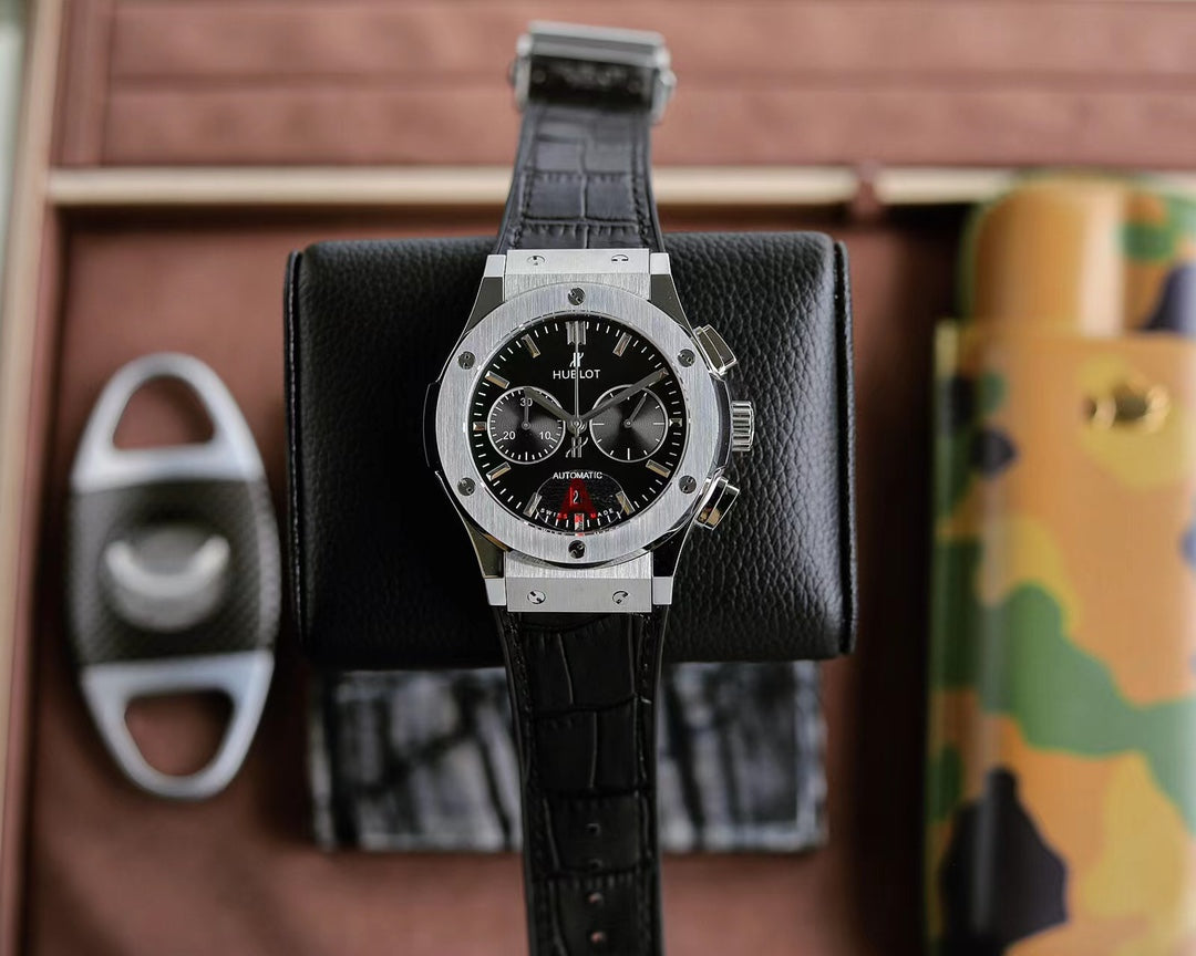 Hublot Classic Fusion Chronograph Titanium 45mm Watch With Black Leather Strap