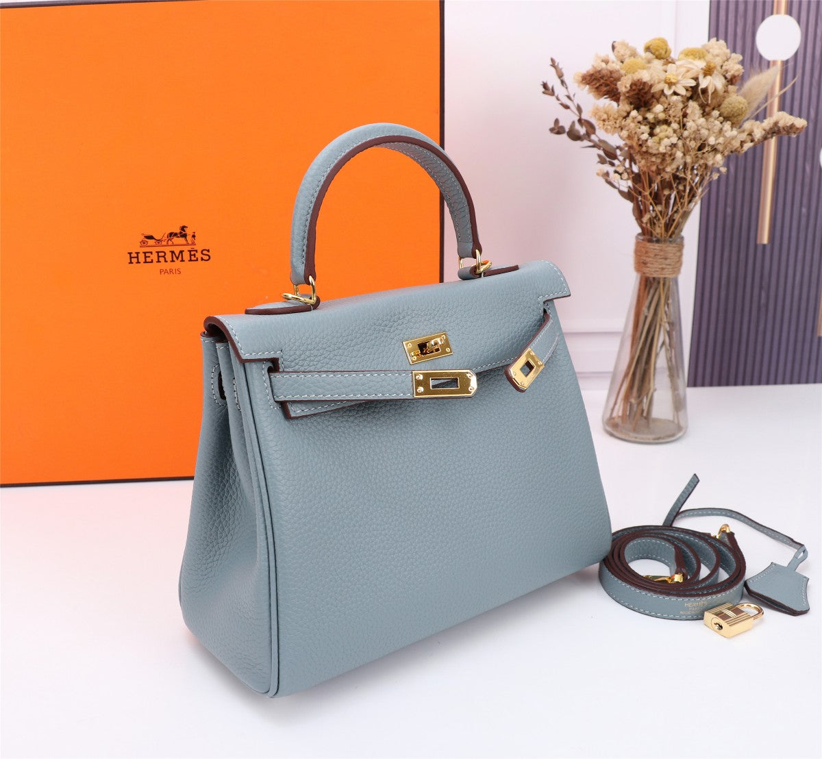 HM KELLY BAG 25 TEMPERED GRAY TOGO GOLD HARDWARE
