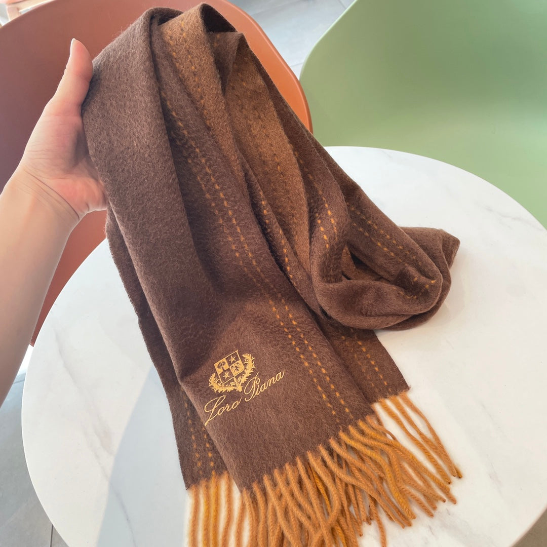 LP Grande Unita Scarf 200 CM In Earth Brown Mix Caramel Cashmere  686571