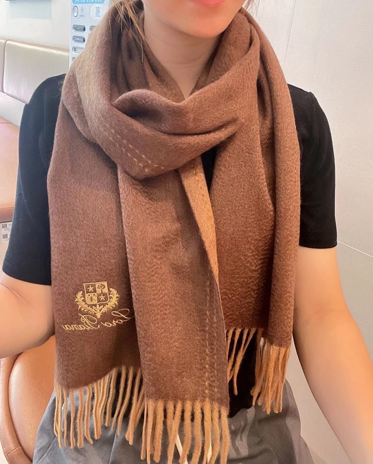 LP Grande Unita Scarf 200 CM In Earth Brown Mix Caramel Cashmere  686571