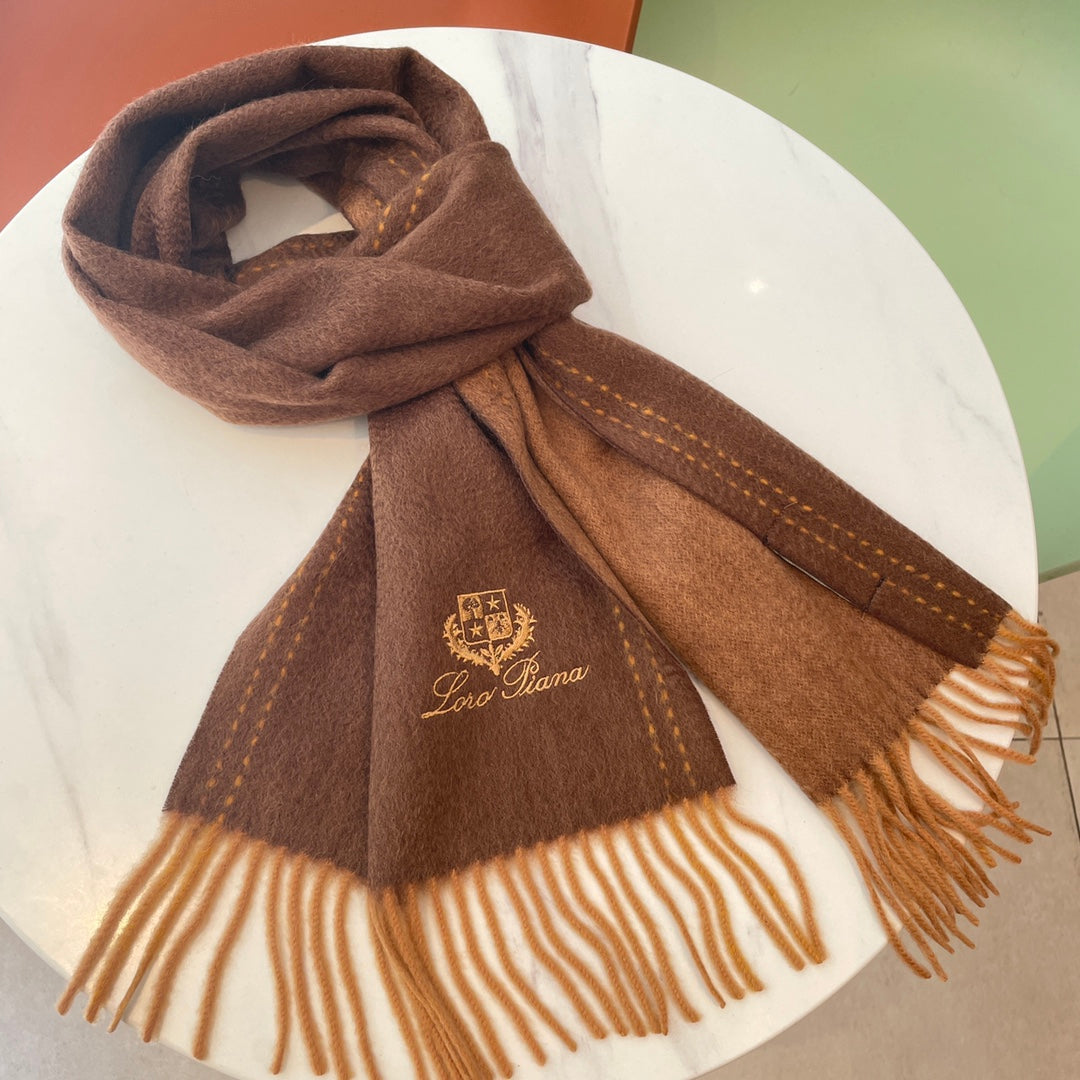 LP Grande Unita Scarf 200 CM In Earth Brown Mix Caramel Cashmere  686571