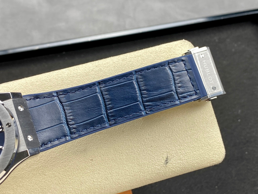 Hublot Classic Fusion 42mm Titanium Case Blue Dial Blue Leather Strap