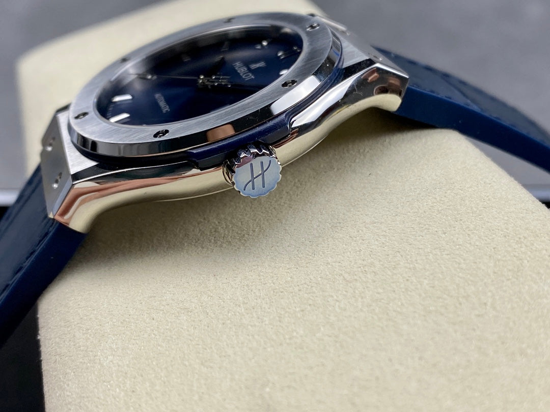 Hublot Classic Fusion 42mm Titanium Case Blue Dial Blue Leather Strap