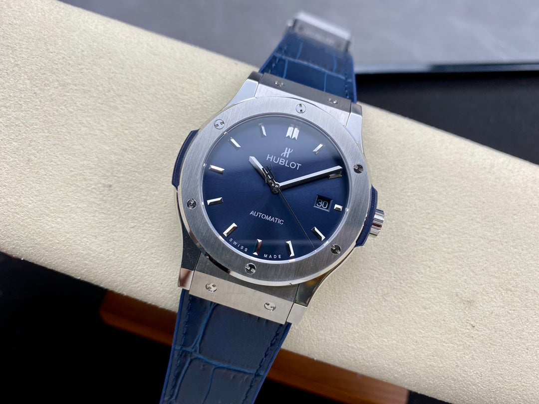 Hublot Classic Fusion 42mm Titanium Case Blue Dial Blue Leather Strap