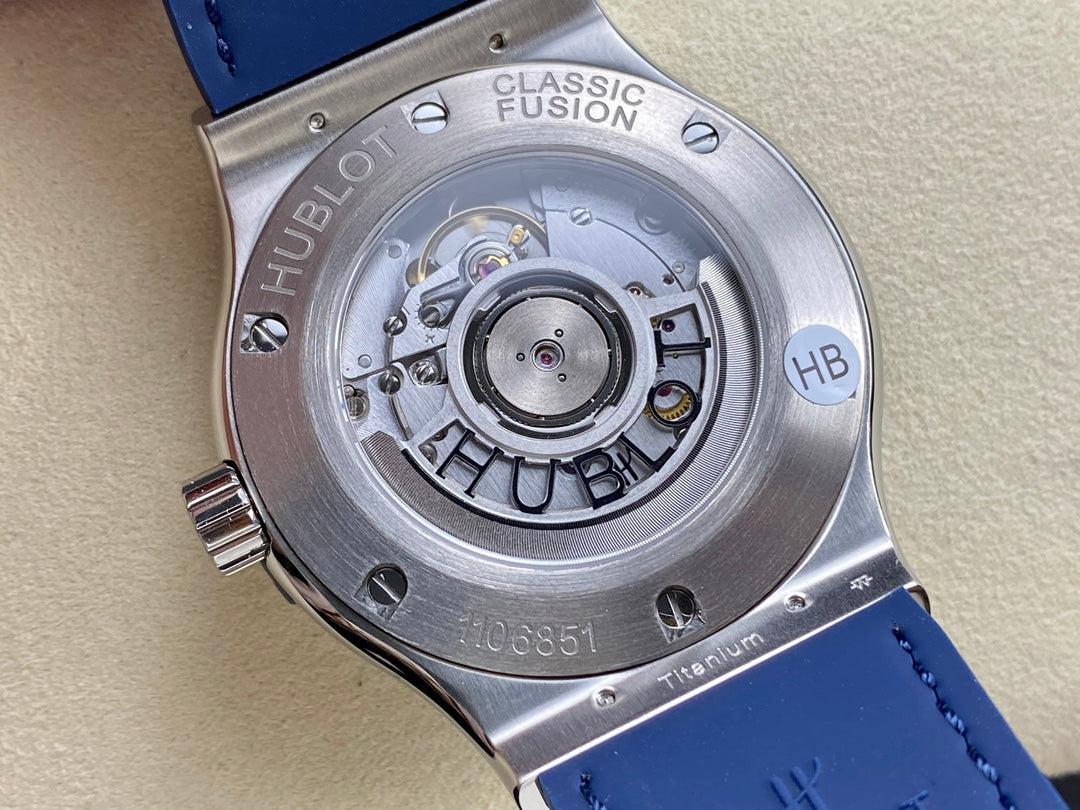 Hublot Classic Fusion 42mm Titanium Case Blue Dial Blue Leather Strap