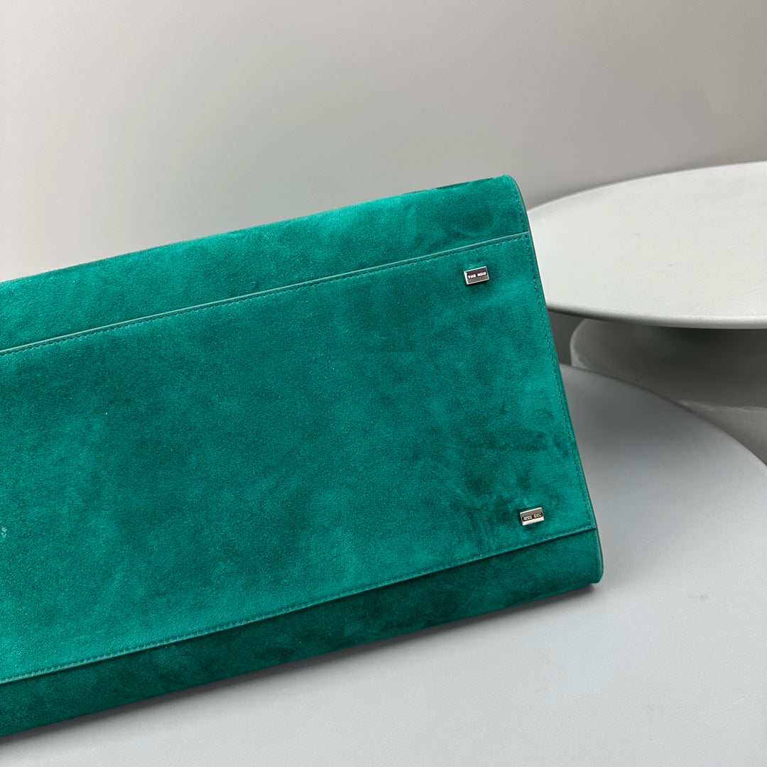 The Row Margaux 15 38cm Tote Bag Teal Blue Suede