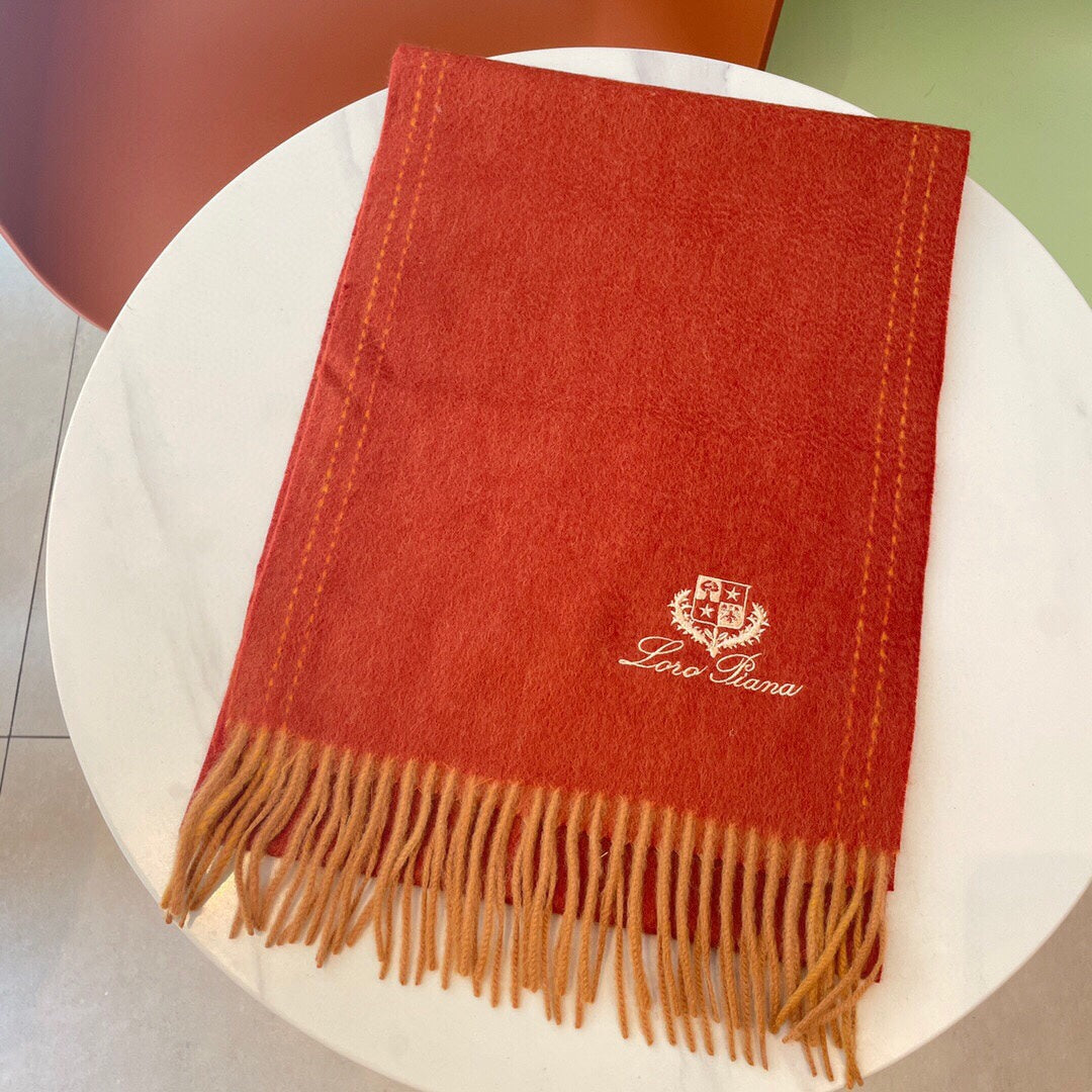 LP Grande Unita Scarf 200 CM In Red Orange Cashmere 705047