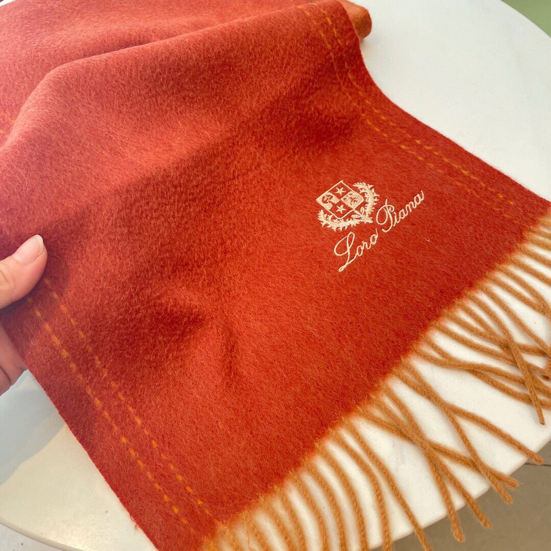 LP Grande Unita Scarf 200 CM In Red Orange Cashmere 705047
