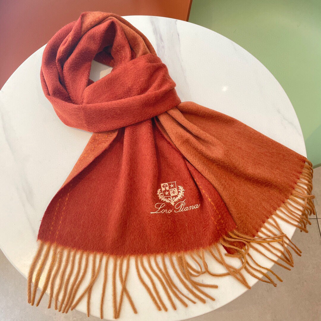 LP Grande Unita Scarf 200 CM In Red Orange Cashmere 705047