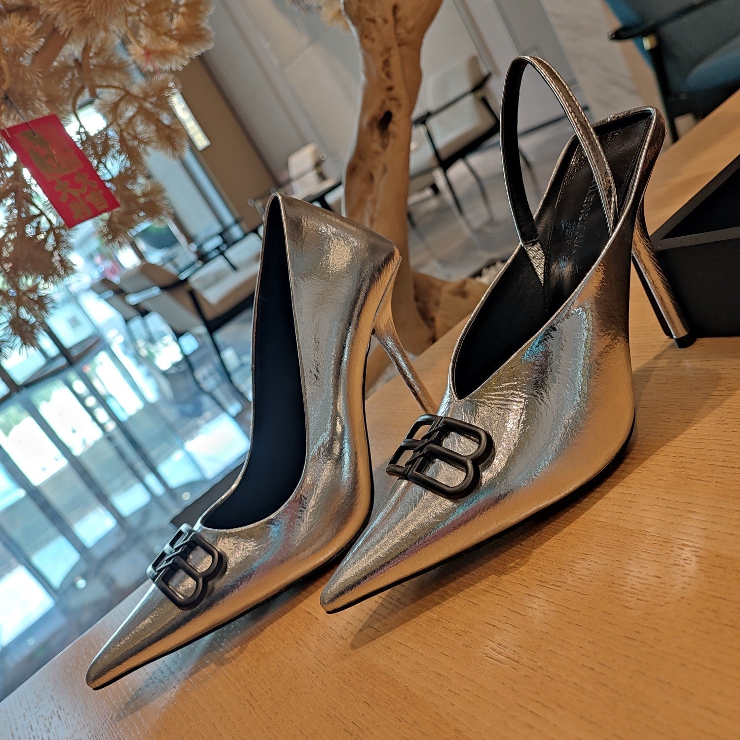 Balenciaga 26s High Heel 100 Sliver Patent Leather 681204