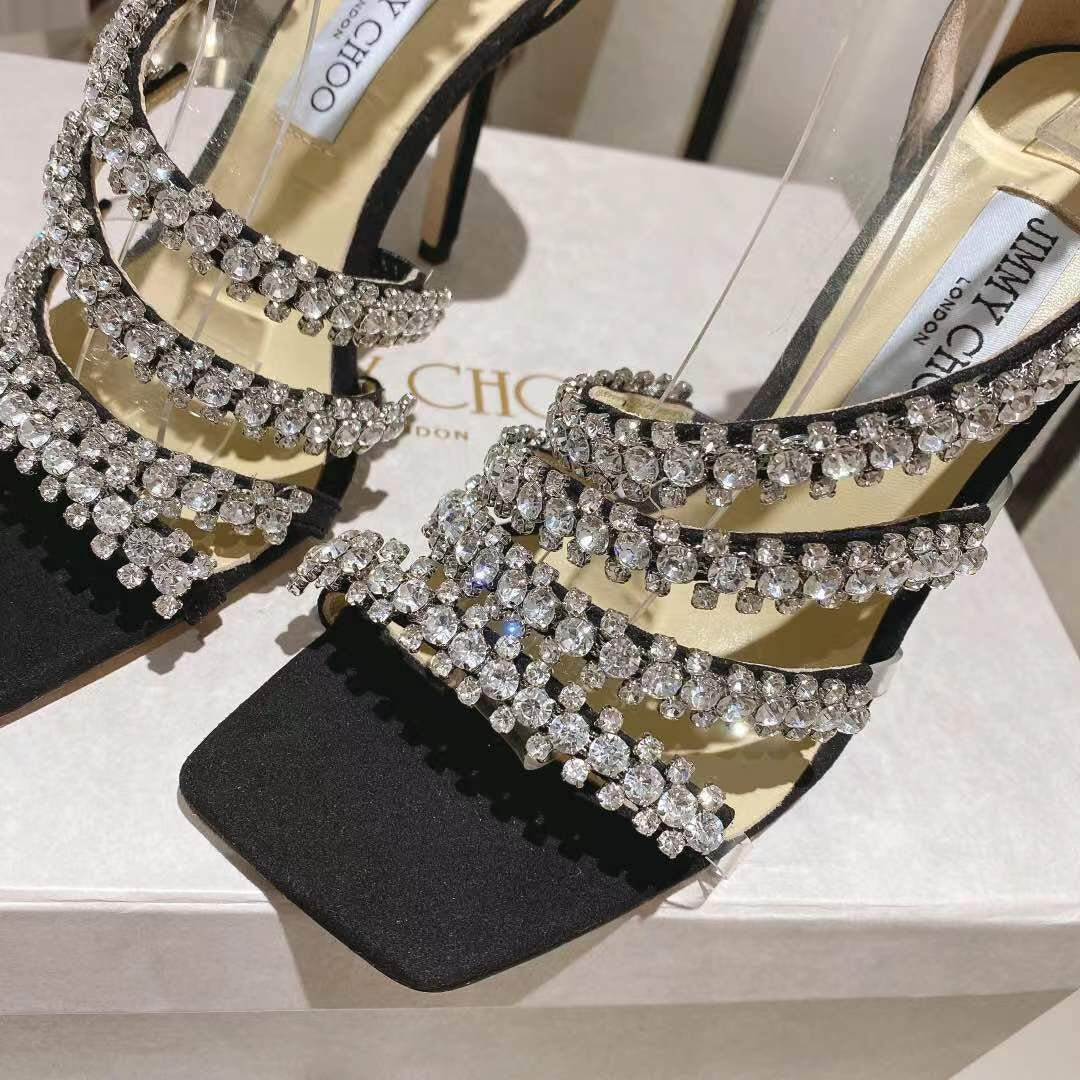 Jimmy Choo 2026 Crystal-embellished Sandal Black Sheepskin Cashmere 355268