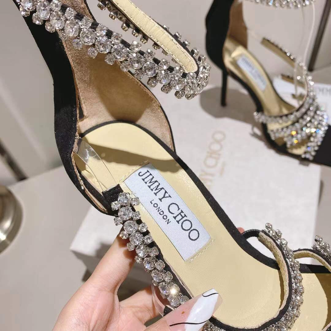 Jimmy Choo 2026 Crystal-embellished Sandal Black Sheepskin Cashmere 355268