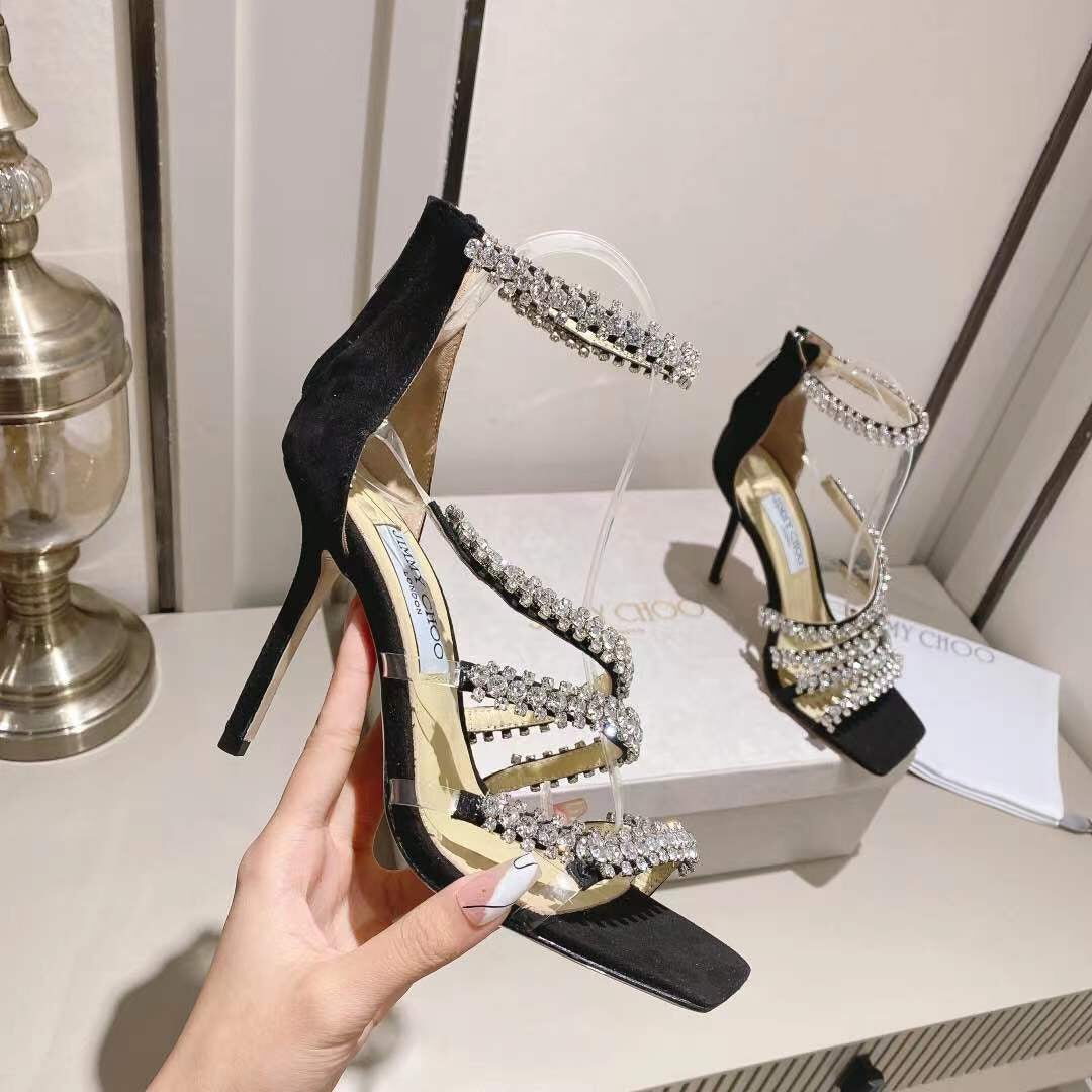 Jimmy Choo 2026 Crystal-embellished Sandal Black Sheepskin Cashmere 355268