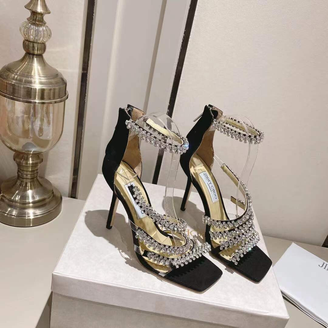 Jimmy Choo 2026 Crystal-embellished Sandal Black Sheepskin Cashmere 355268