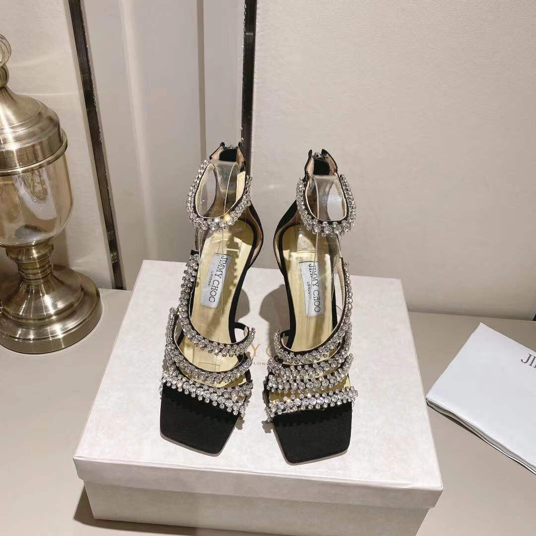 Jimmy Choo 2026 Crystal-embellished Sandal Black Sheepskin Cashmere 355268