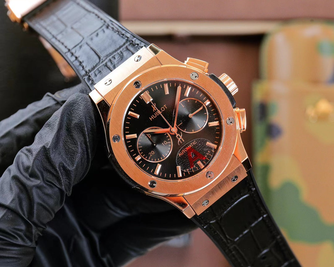 Hublot Classic Fusion Chronograph Rose Gold 45mm Watch With Black Leather Strap