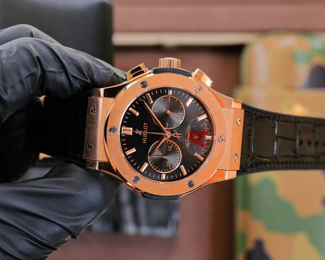 Hublot Classic Fusion Chronograph Rose Gold 45mm Watch With Black Leather Strap