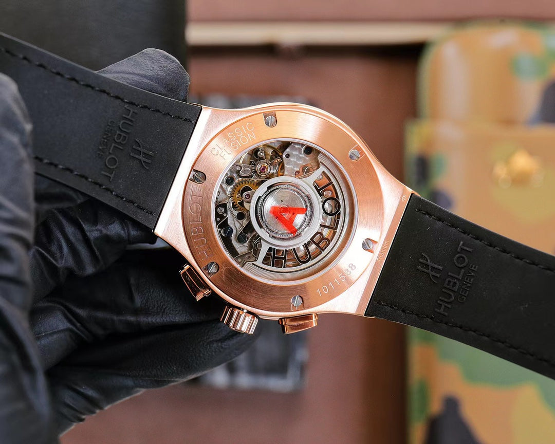 Hublot Classic Fusion Chronograph Rose Gold 45mm Watch With Black Leather Strap