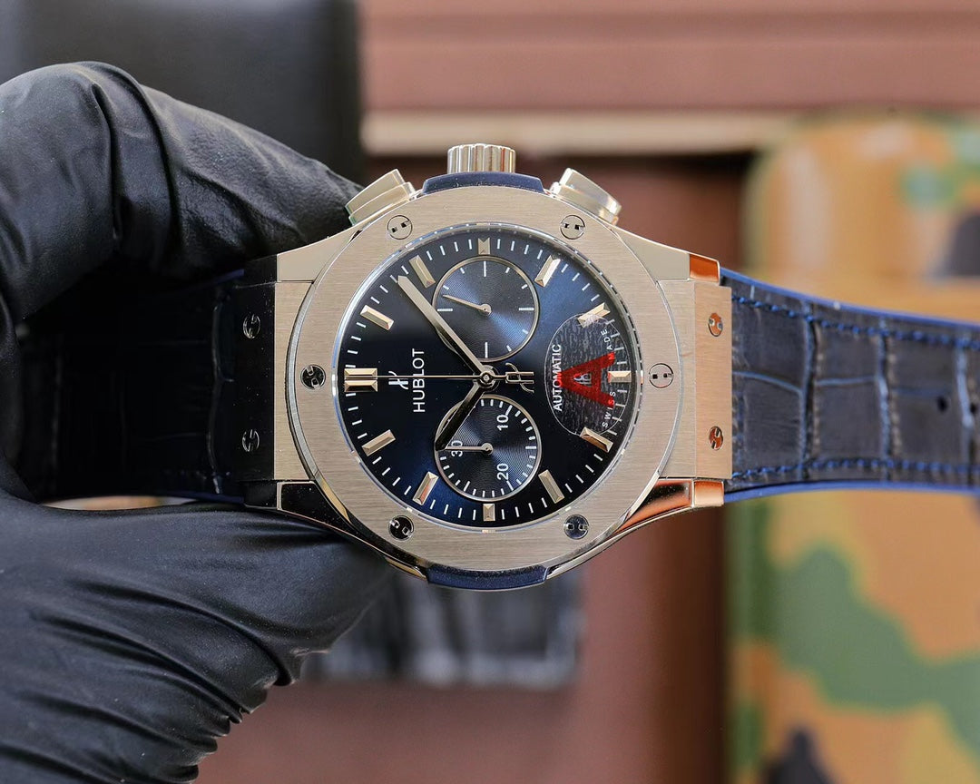 Hublot Classic Fusion Chronograph Titanium 45mm Watch With Blue Leather Strap