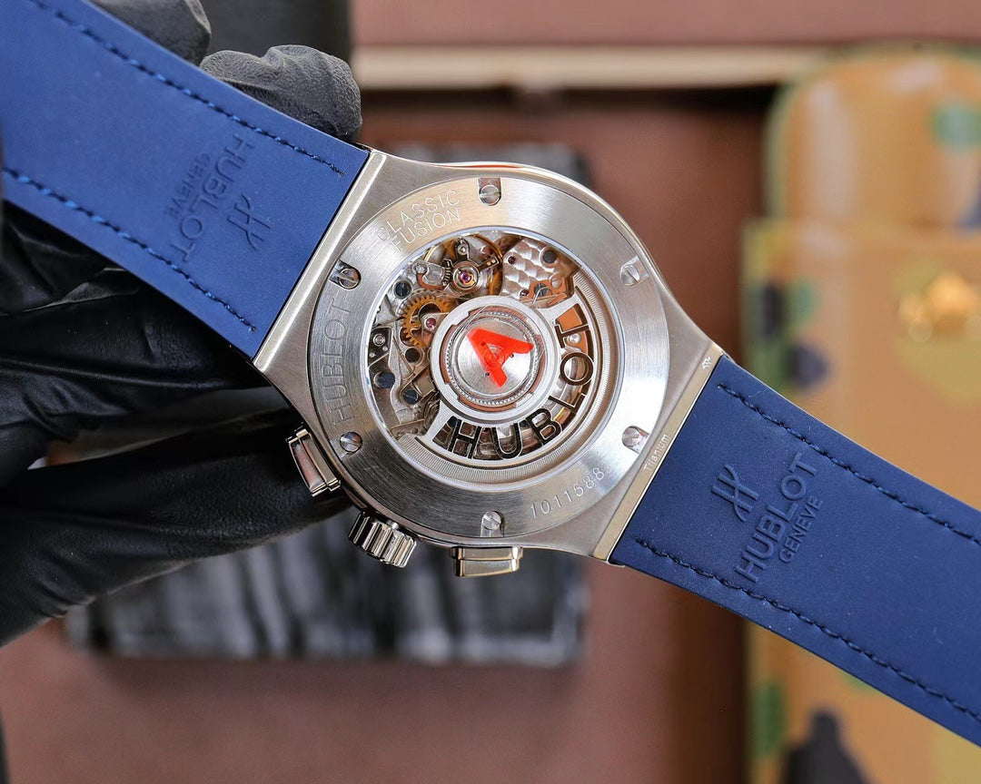 Hublot Classic Fusion Chronograph Titanium 45mm Watch With Blue Leather Strap
