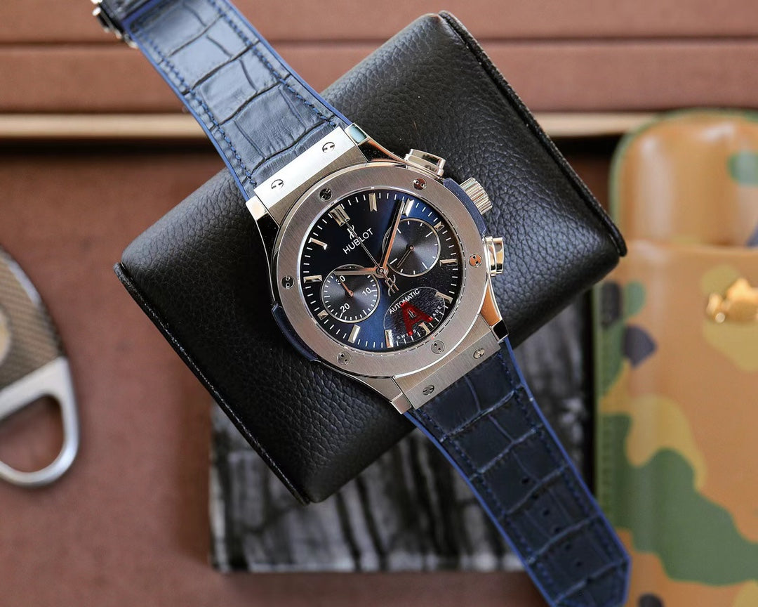 Hublot Classic Fusion Chronograph Titanium 45mm Watch With Blue Leather Strap