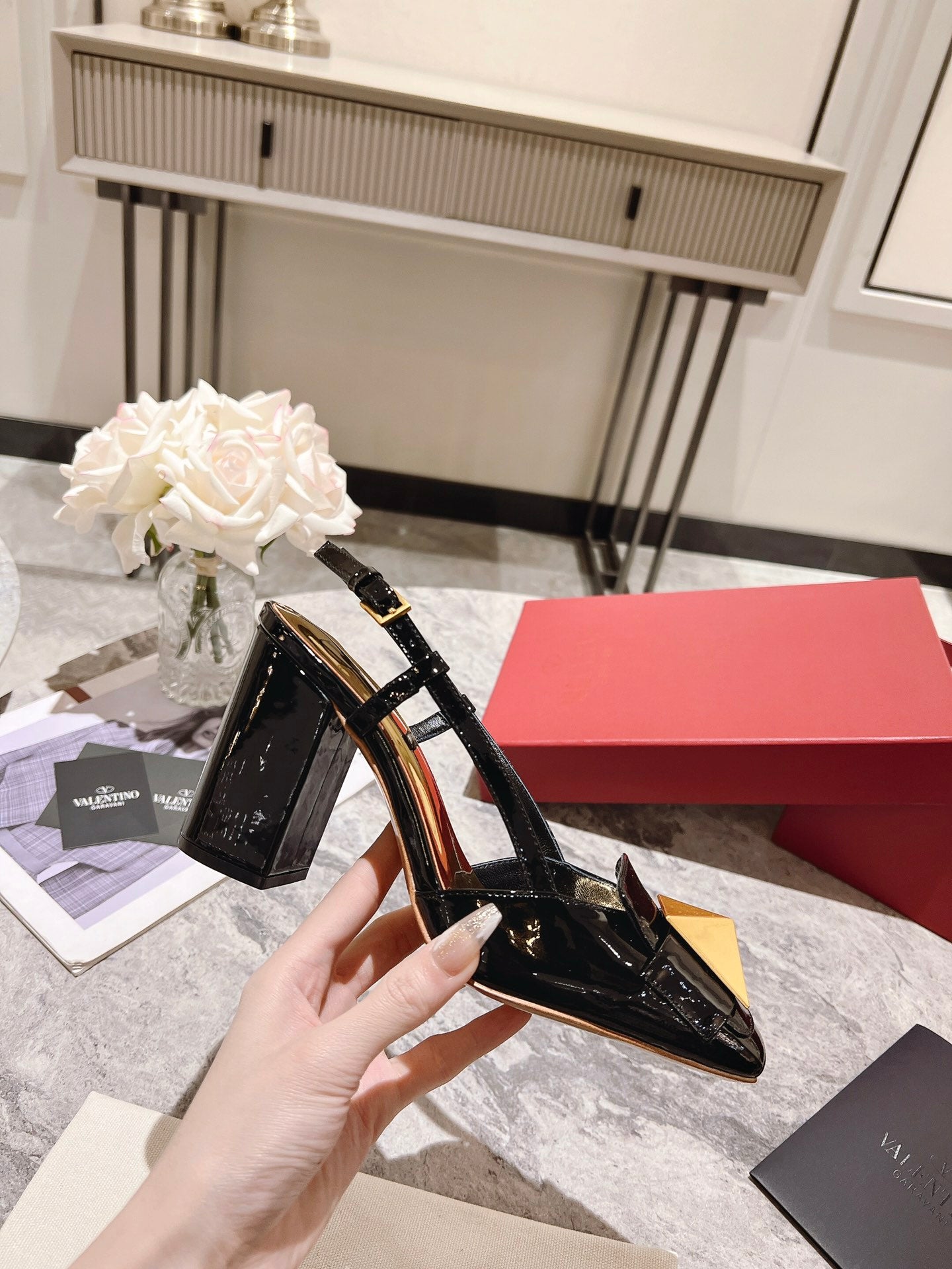 Valentino 25 Slingback High Heels 85mm Patent Leather