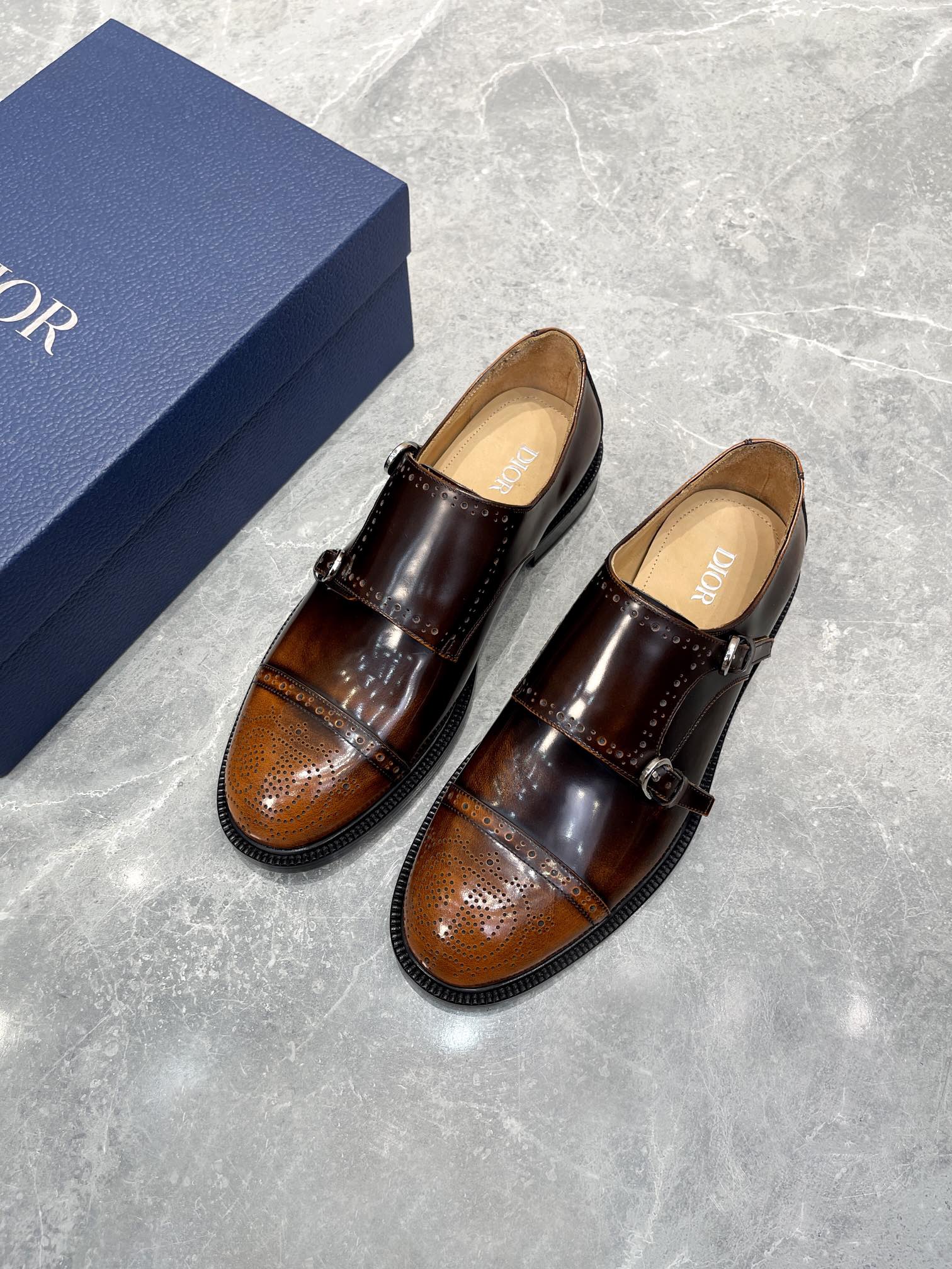 CD PATTERNED DOUBLE MONKSTRAP LOAFER SYRUP CALFSKIN