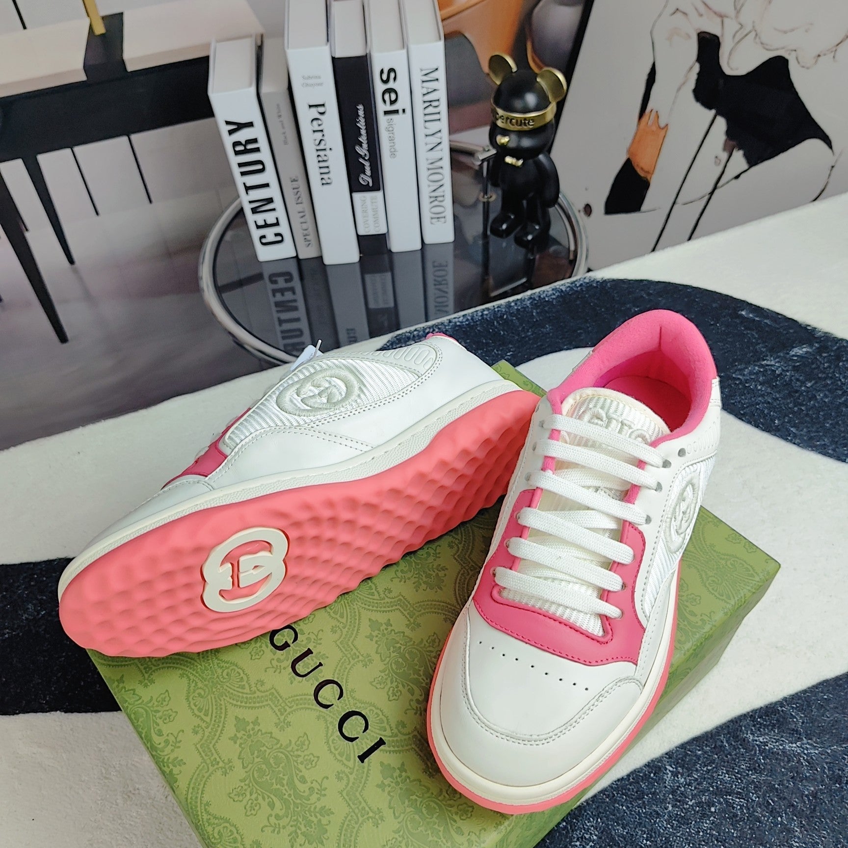 GG Men's MAC80 Sneaker White Pink Cowhide 523615